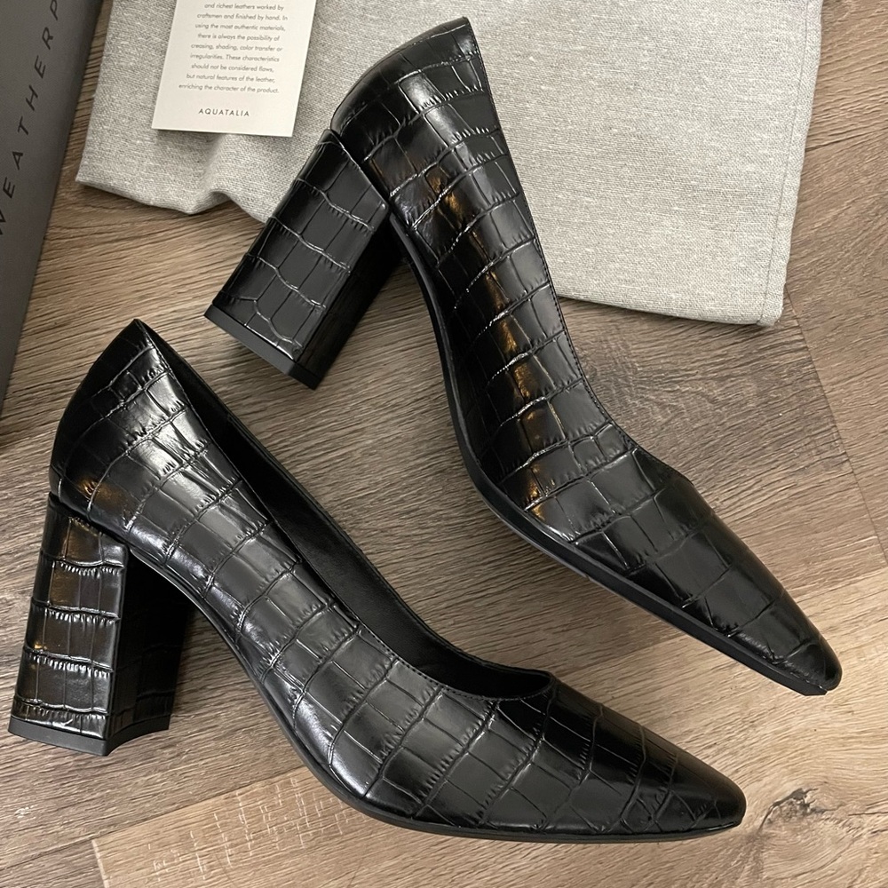 NEW Aquatalia Heels Black Embossed Leather Croc Pattern Size 11 Pumps NWT $395 - Picture 4 of 8